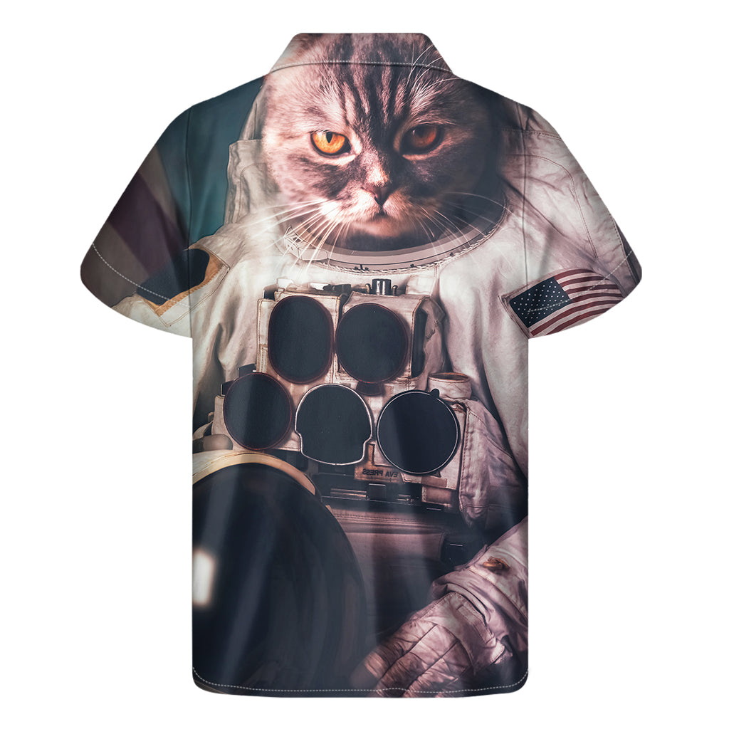 American Astronaut Cat Print Men's Short Sleeve Shirt