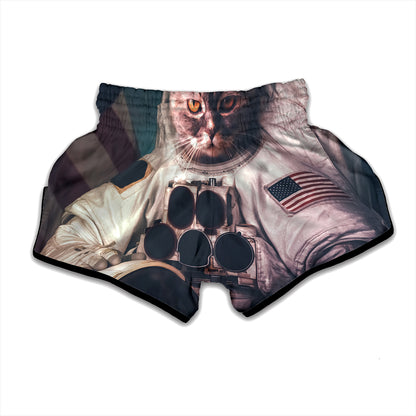 American Astronaut Cat Print Muay Thai Boxing Shorts