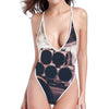 American Astronaut Cat Print One Piece High Cut Swimsuit