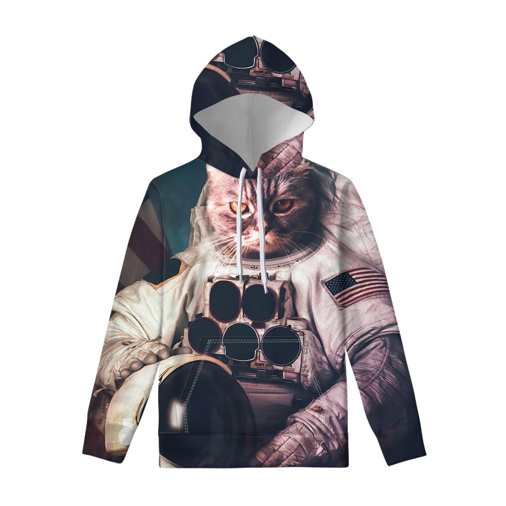 American Astronaut Cat Print Pullover Hoodie