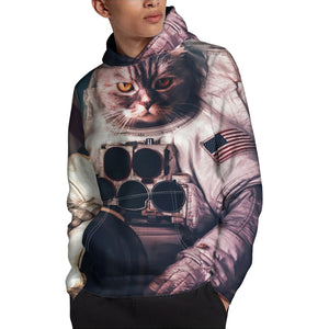American Astronaut Cat Print Pullover Hoodie