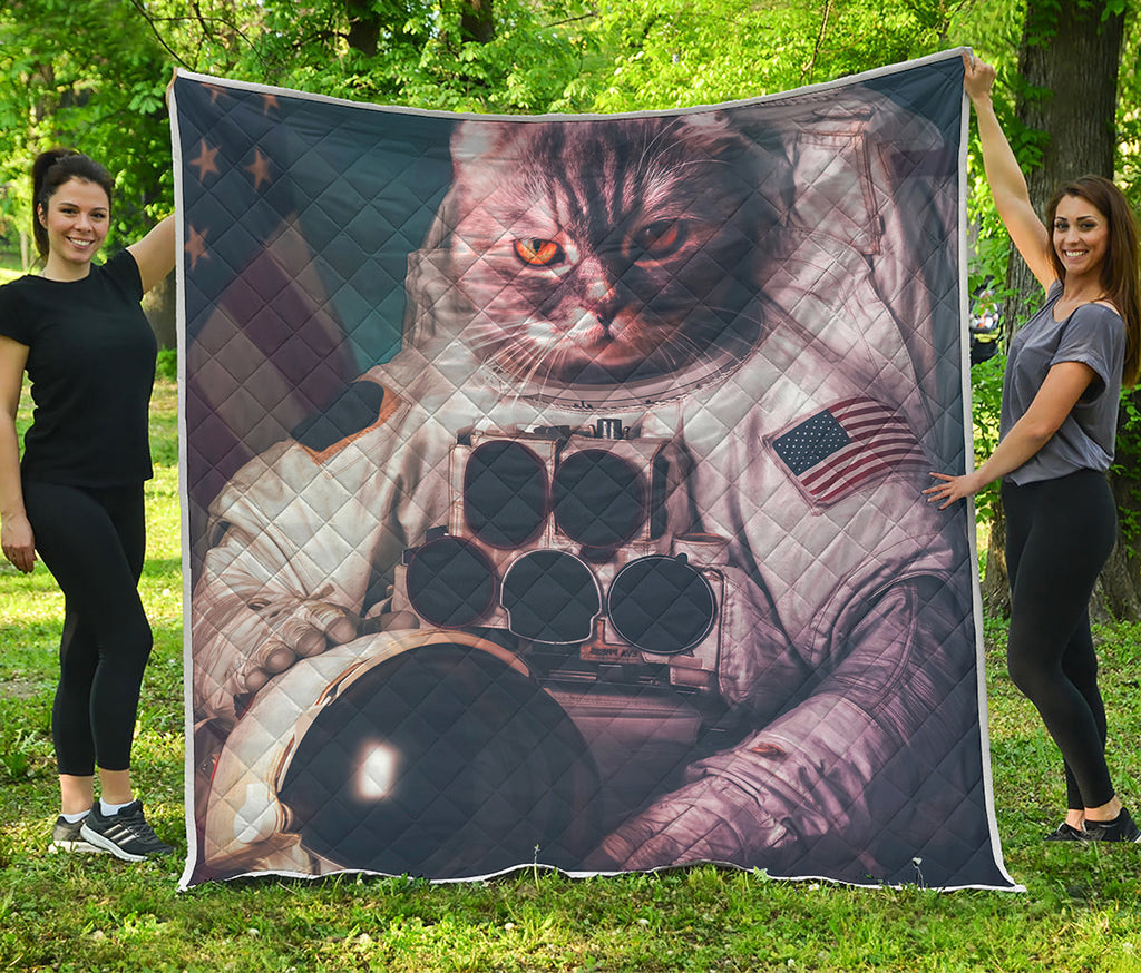 American Astronaut Cat Print Quilt