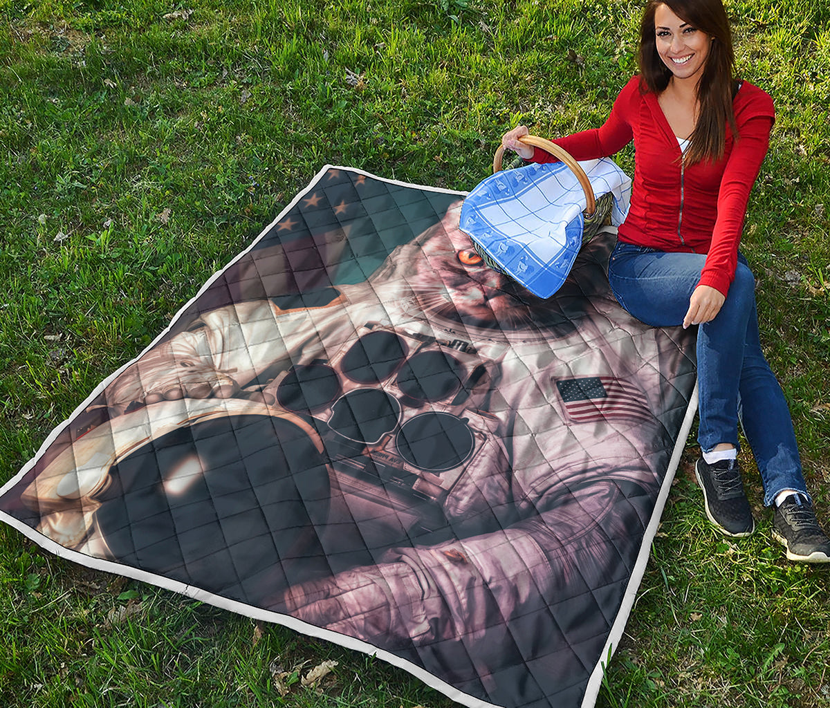 American Astronaut Cat Print Quilt