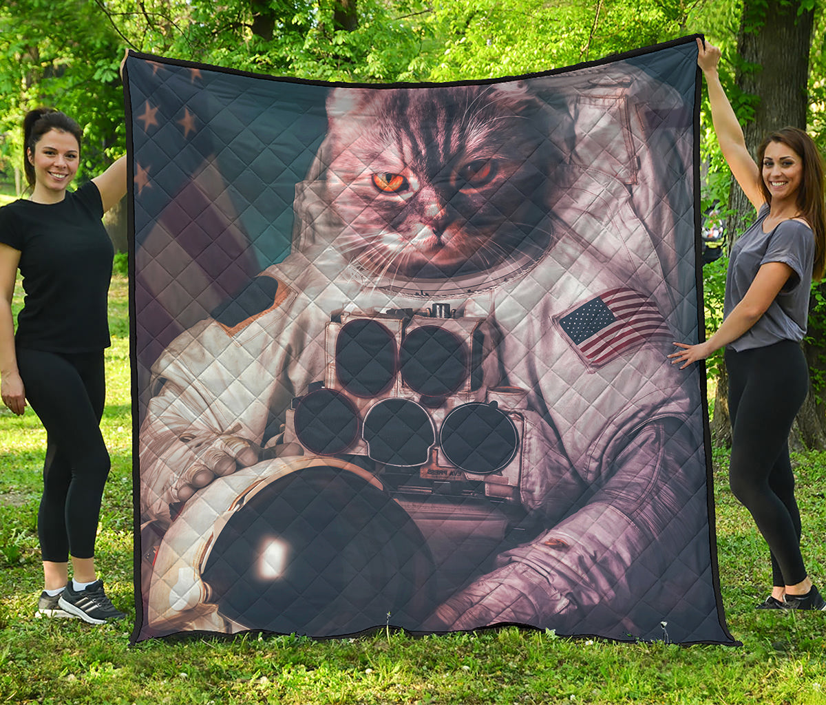 American Astronaut Cat Print Quilt