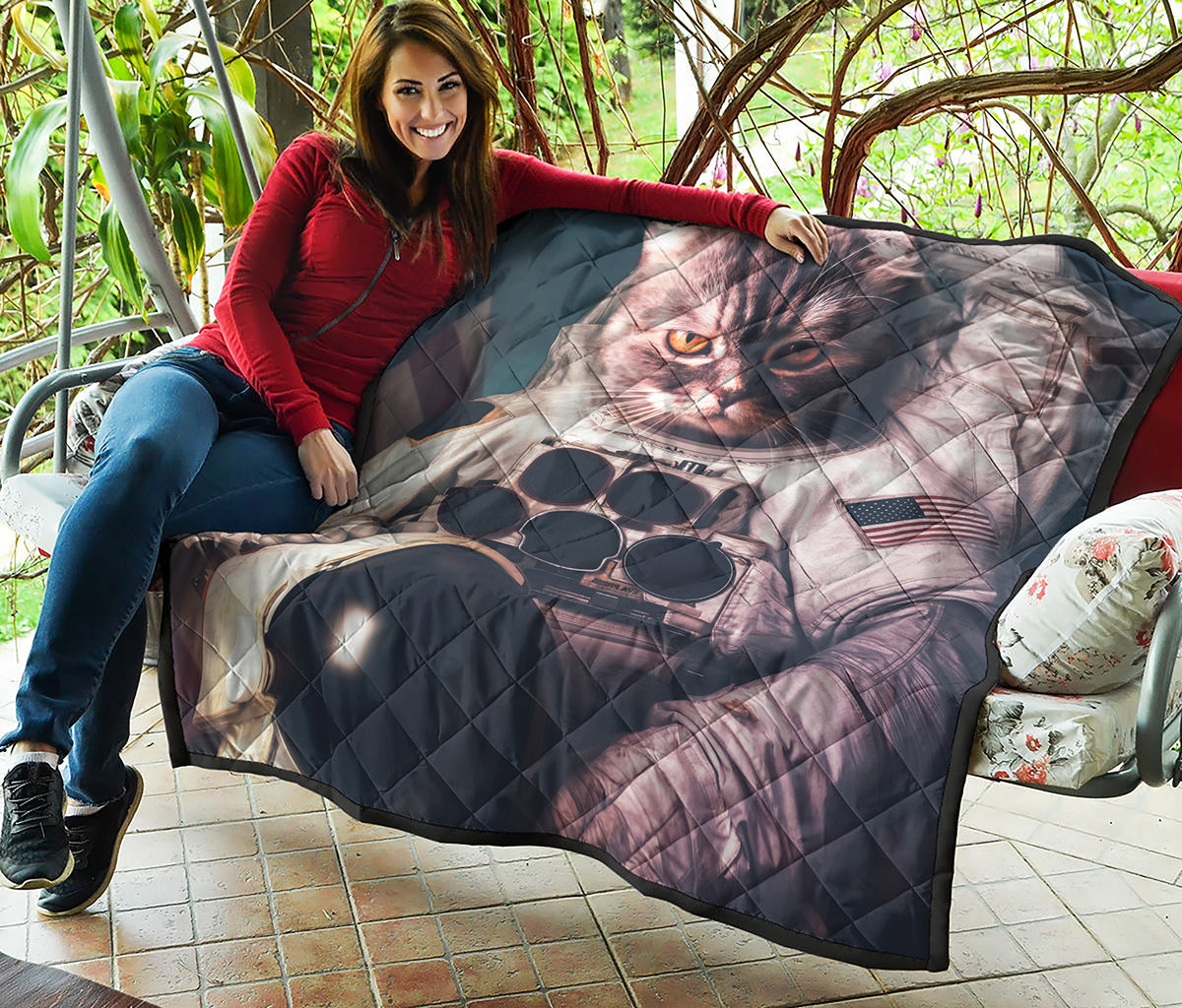 American Astronaut Cat Print Quilt