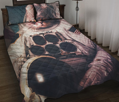 American Astronaut Cat Print Quilt Bed Set
