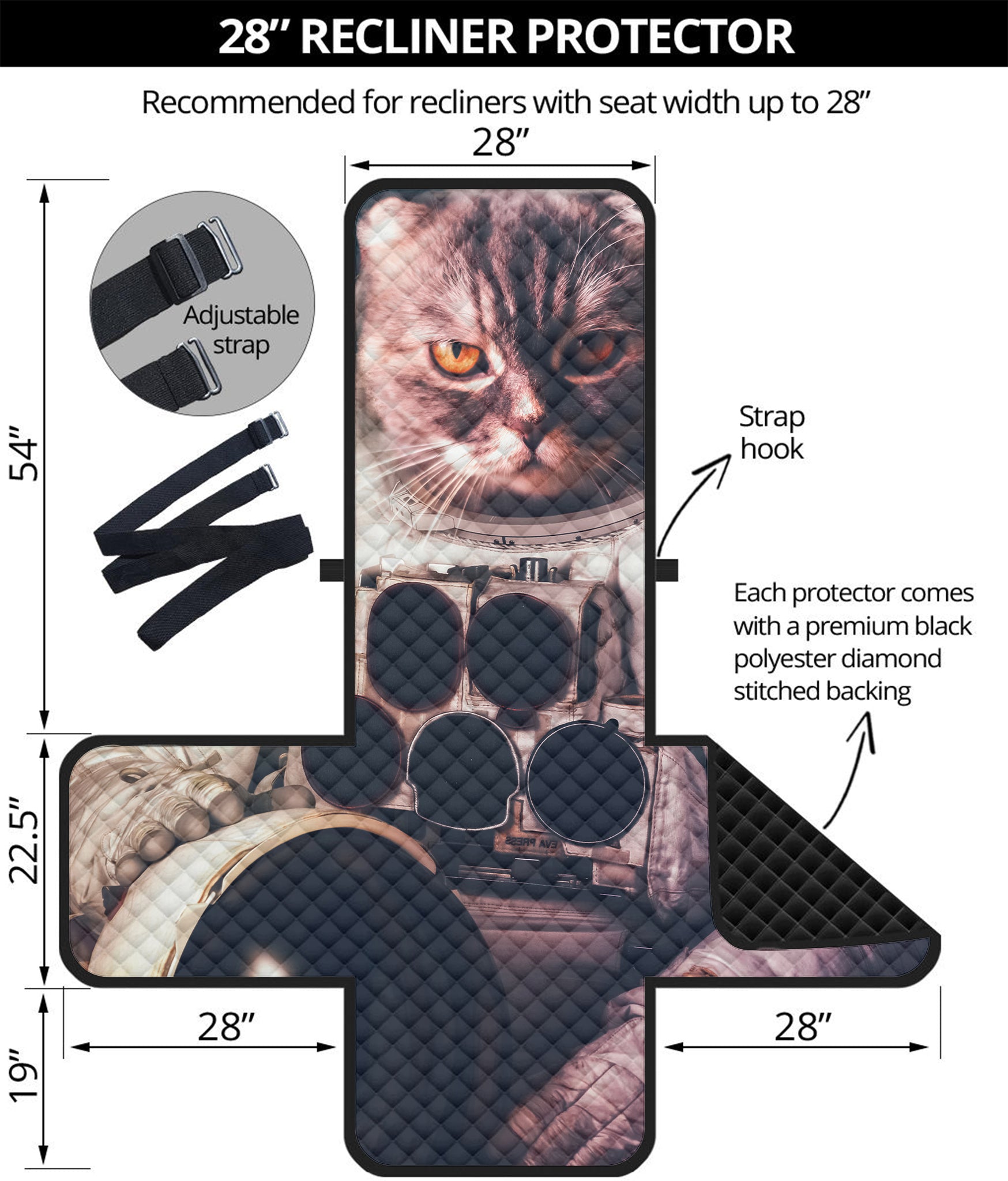 American Astronaut Cat Print Recliner Protector