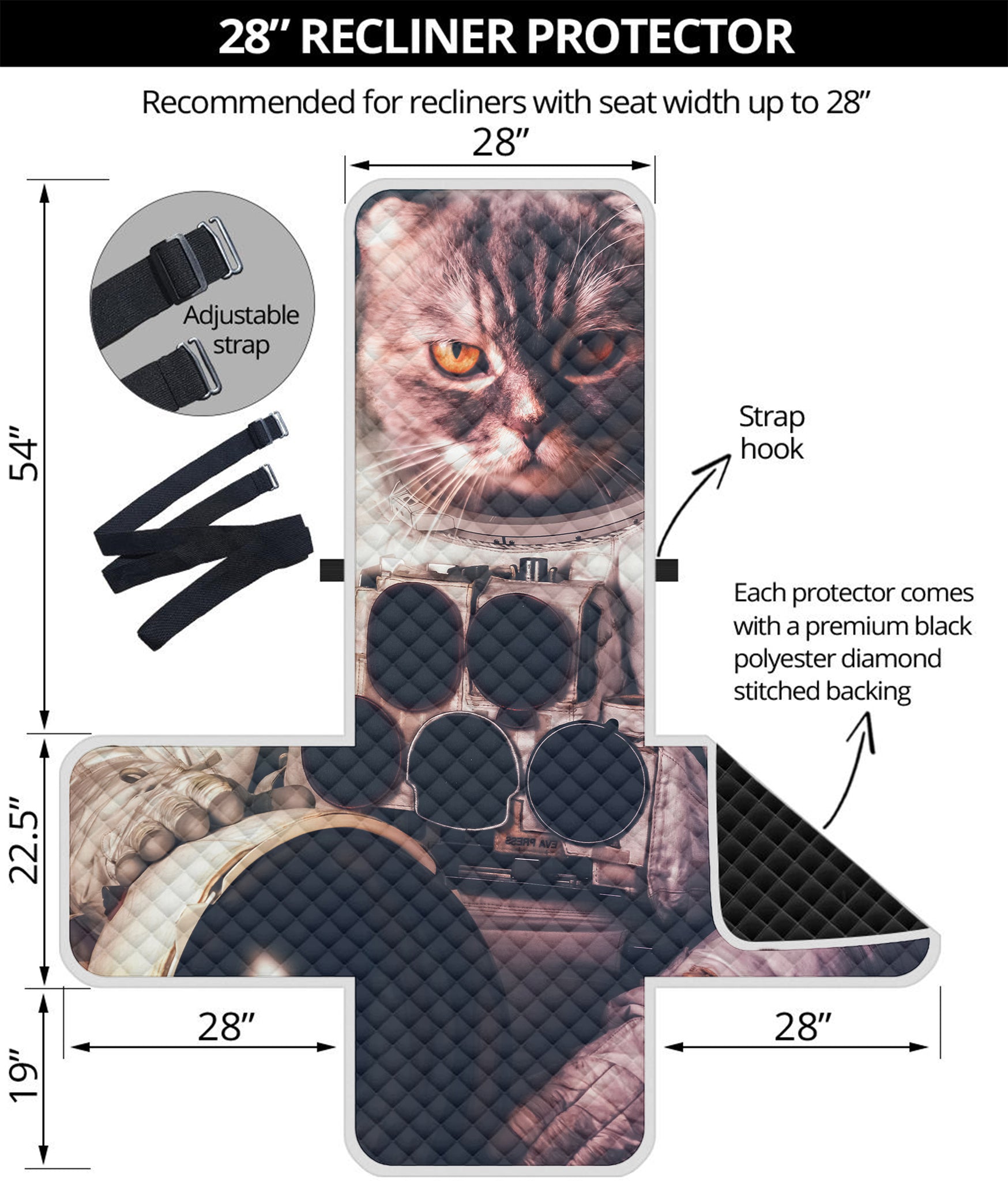 American Astronaut Cat Print Recliner Protector