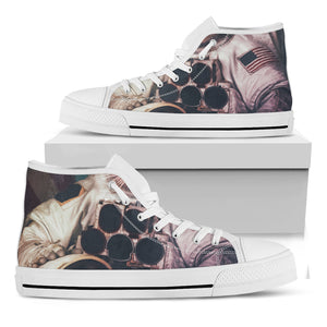 American Astronaut Cat Print White High Top Shoes