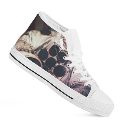 American Astronaut Cat Print White High Top Shoes