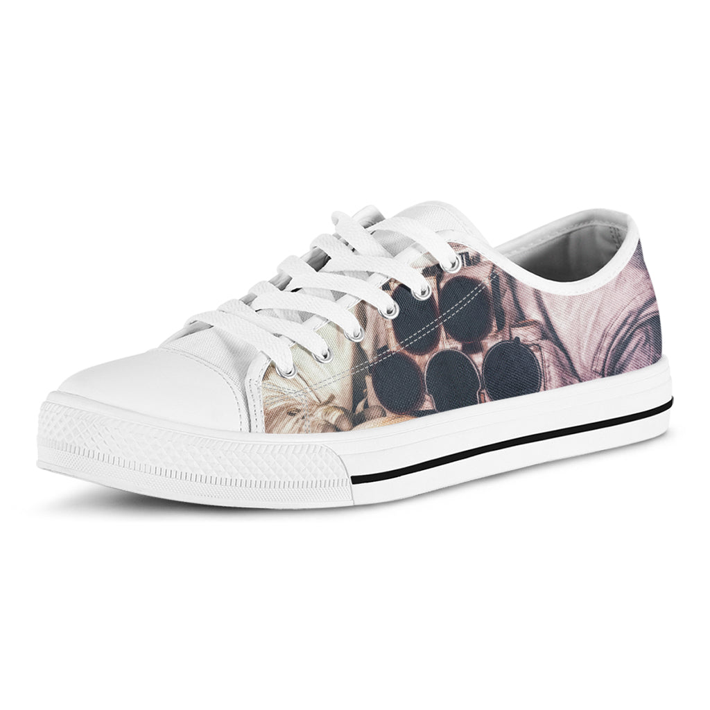 American Astronaut Cat Print White Low Top Shoes