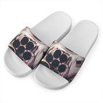 American Astronaut Cat Print White Slide Sandals