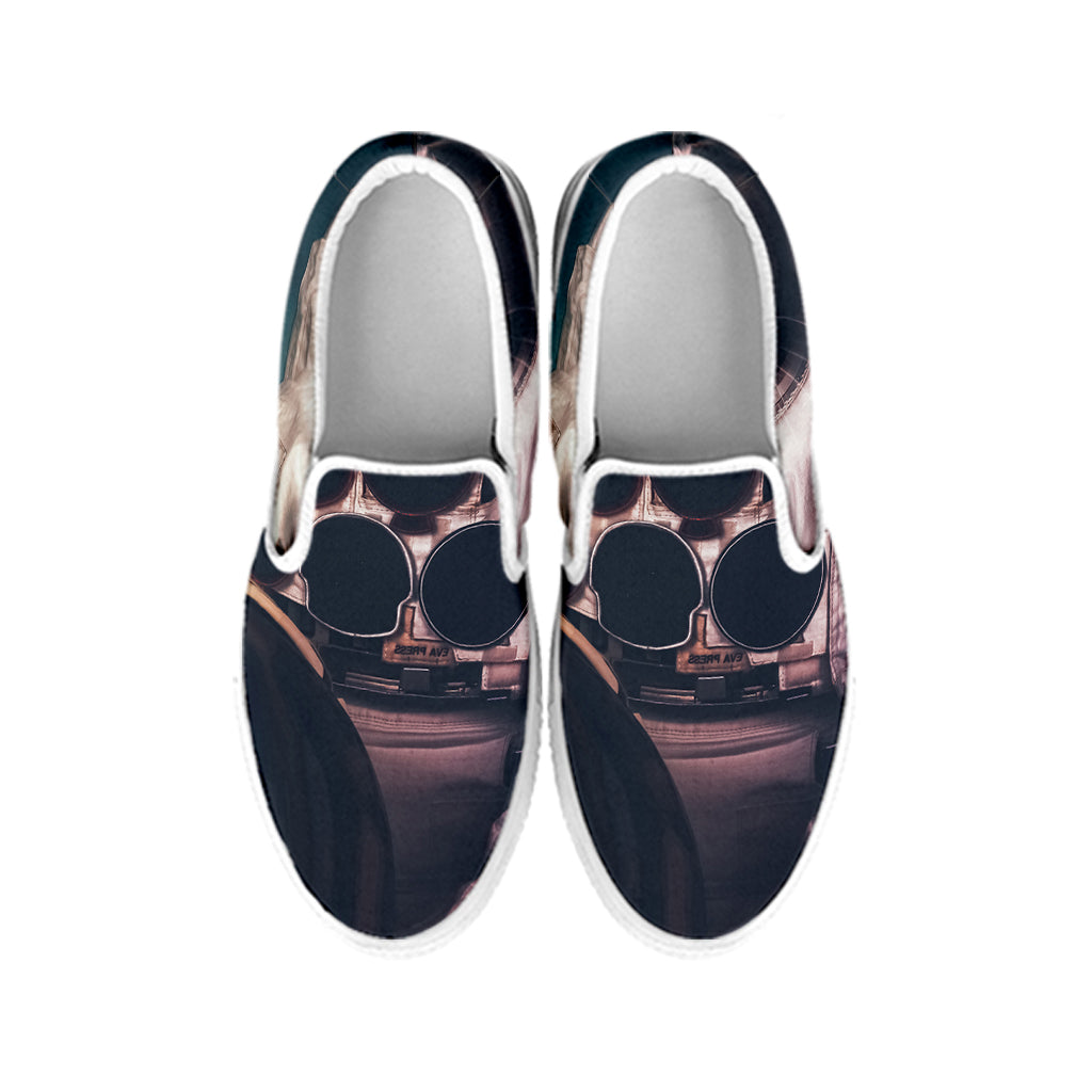 American Astronaut Cat Print White Slip On Shoes