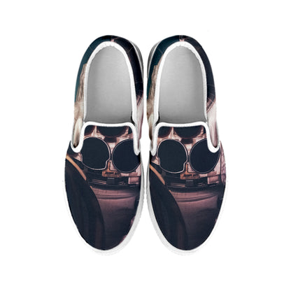 American Astronaut Cat Print White Slip On Shoes