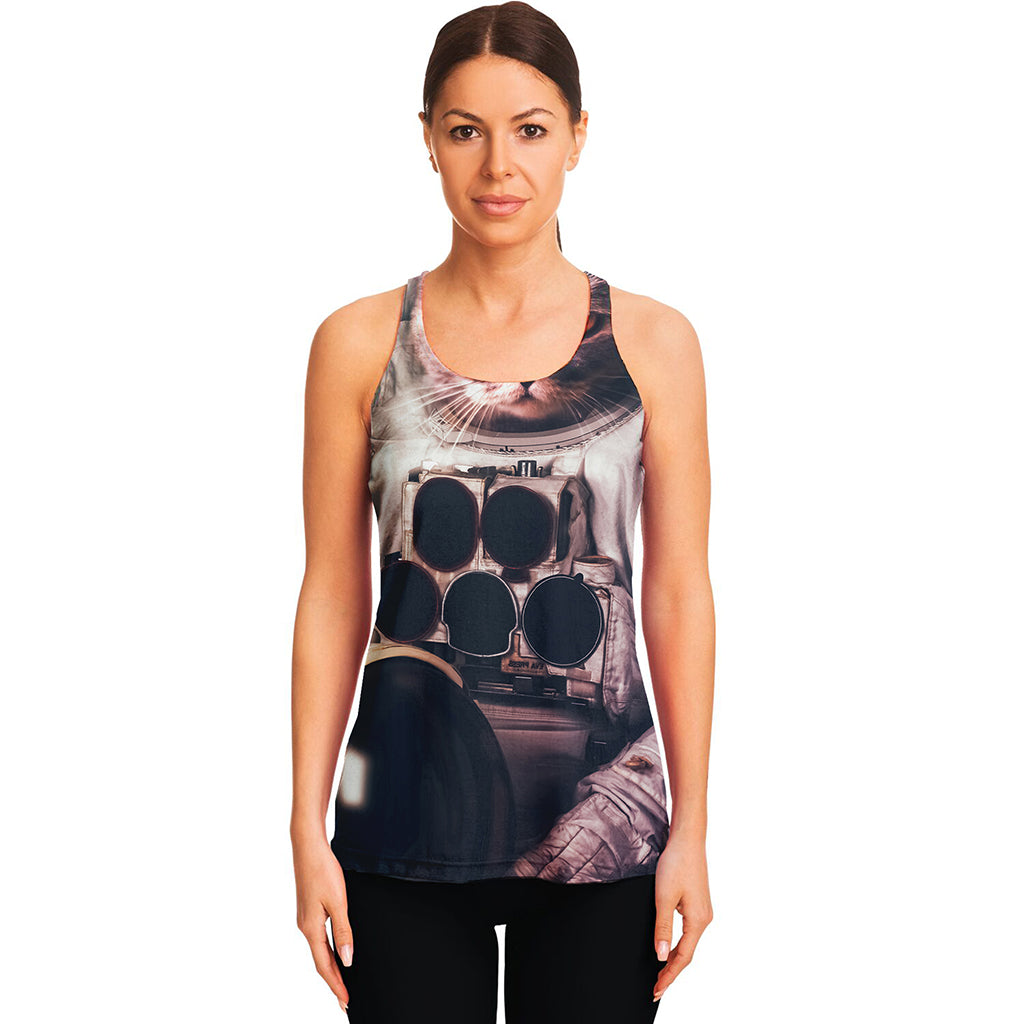 American Astronaut Cat Print Women's Racerback Tank Top