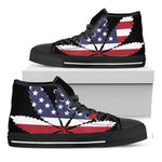 American Cannabis Leaf Flag Print Black High Top Shoes