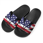 American Cannabis Leaf Flag Print Black Slide Sandals