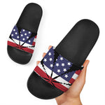 American Cannabis Leaf Flag Print Black Slide Sandals
