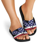 American Cannabis Leaf Flag Print Black Slide Sandals
