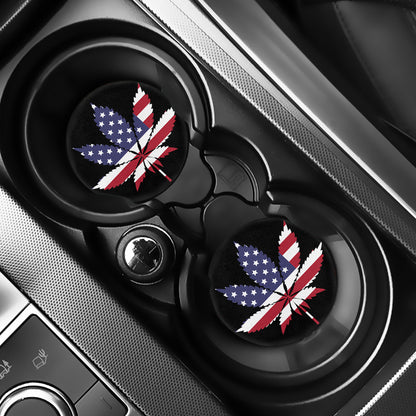 American Cannabis Leaf Flag Print Car Coasters