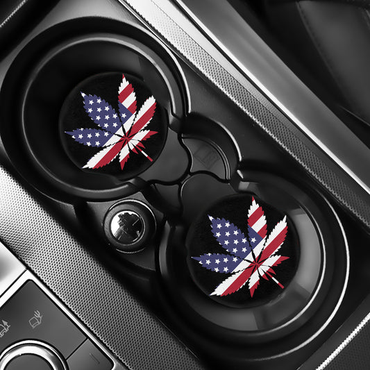 American Cannabis Leaf Flag Print Car Coasters