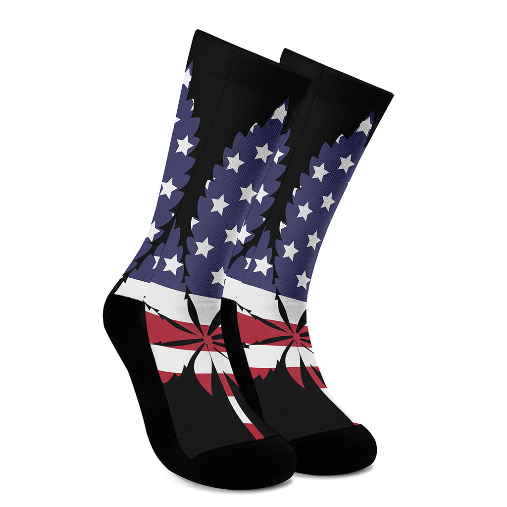 American Cannabis Leaf Flag Print Crew Socks