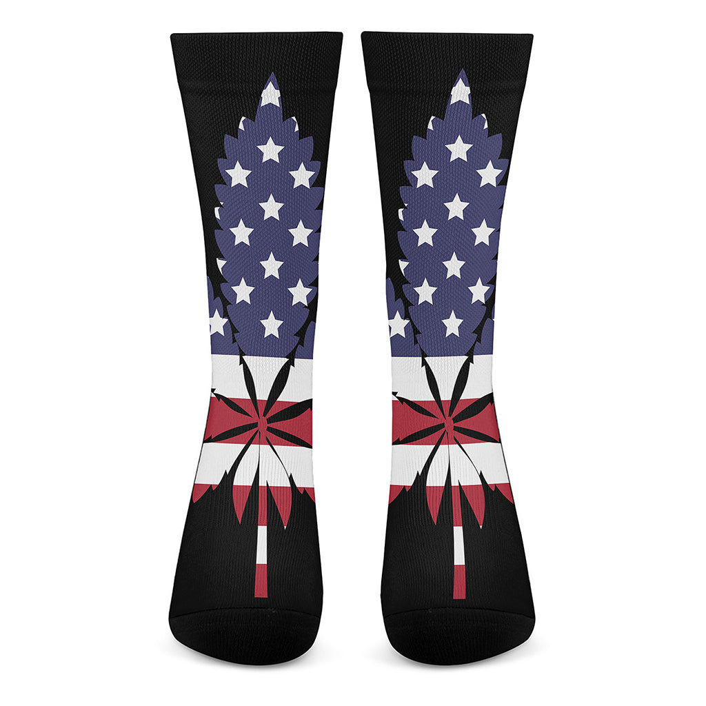 American Cannabis Leaf Flag Print Crew Socks