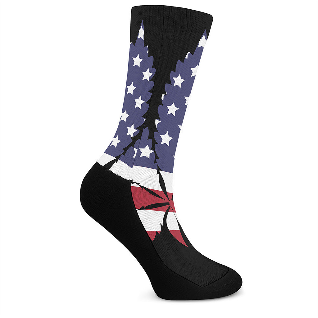 American Cannabis Leaf Flag Print Crew Socks