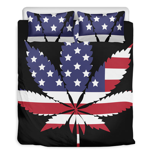 American Cannabis Leaf Flag Print Duvet Cover Bedding Set