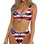 American Cannabis Leaf Flag Print Front Bow Tie Bikini