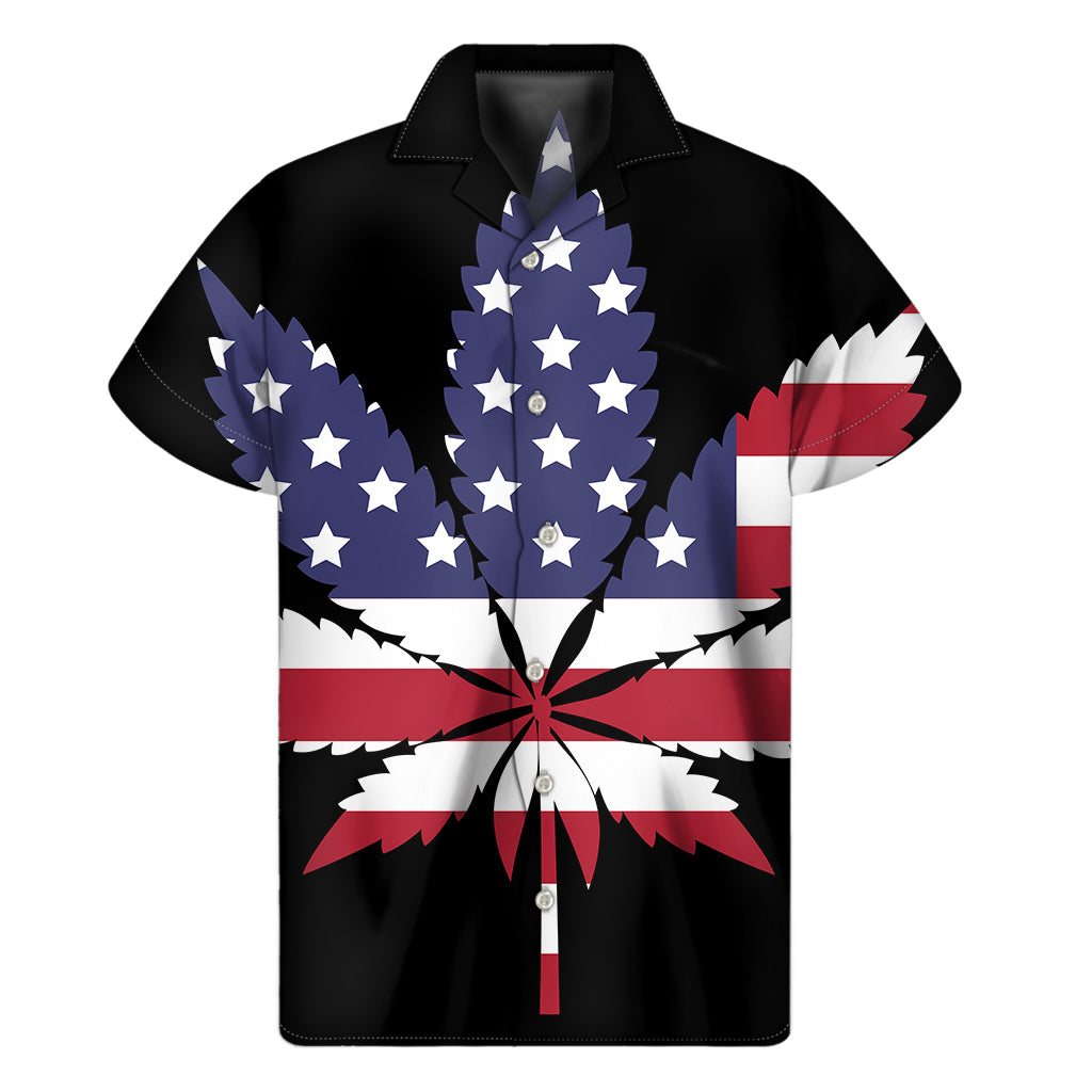 American Cannabis Leaf Flag Print Men's Short Sleeve Shirt