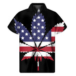 American Cannabis Leaf Flag Print Men's Short Sleeve Shirt