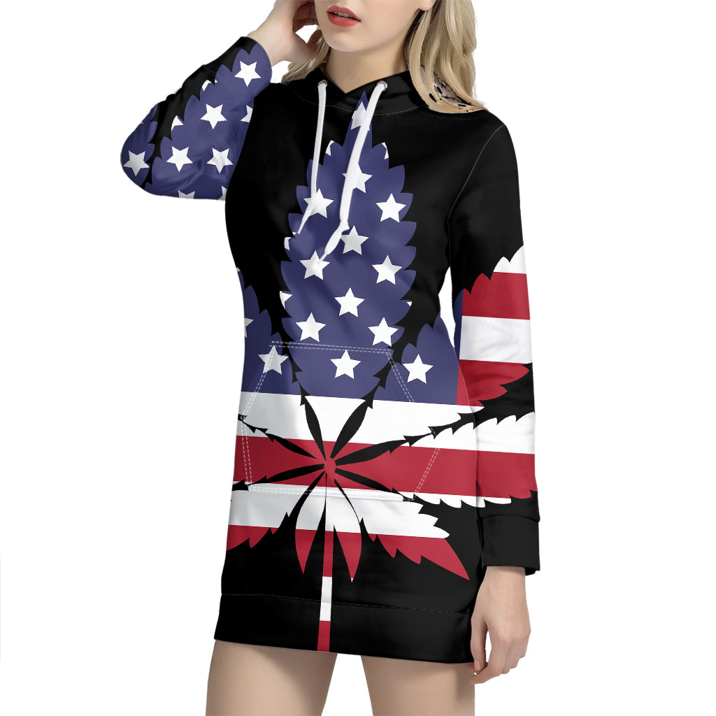 American Cannabis Leaf Flag Print Pullover Hoodie Dress