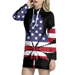 American Cannabis Leaf Flag Print Pullover Hoodie Dress