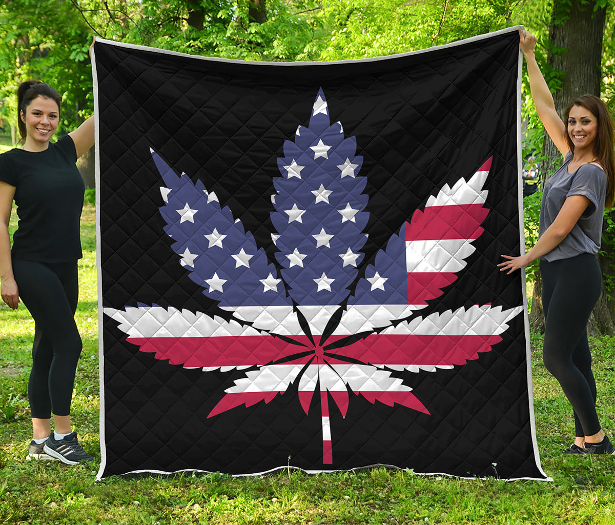 American Cannabis Leaf Flag Print Quilt
