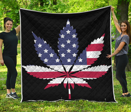 American Cannabis Leaf Flag Print Quilt