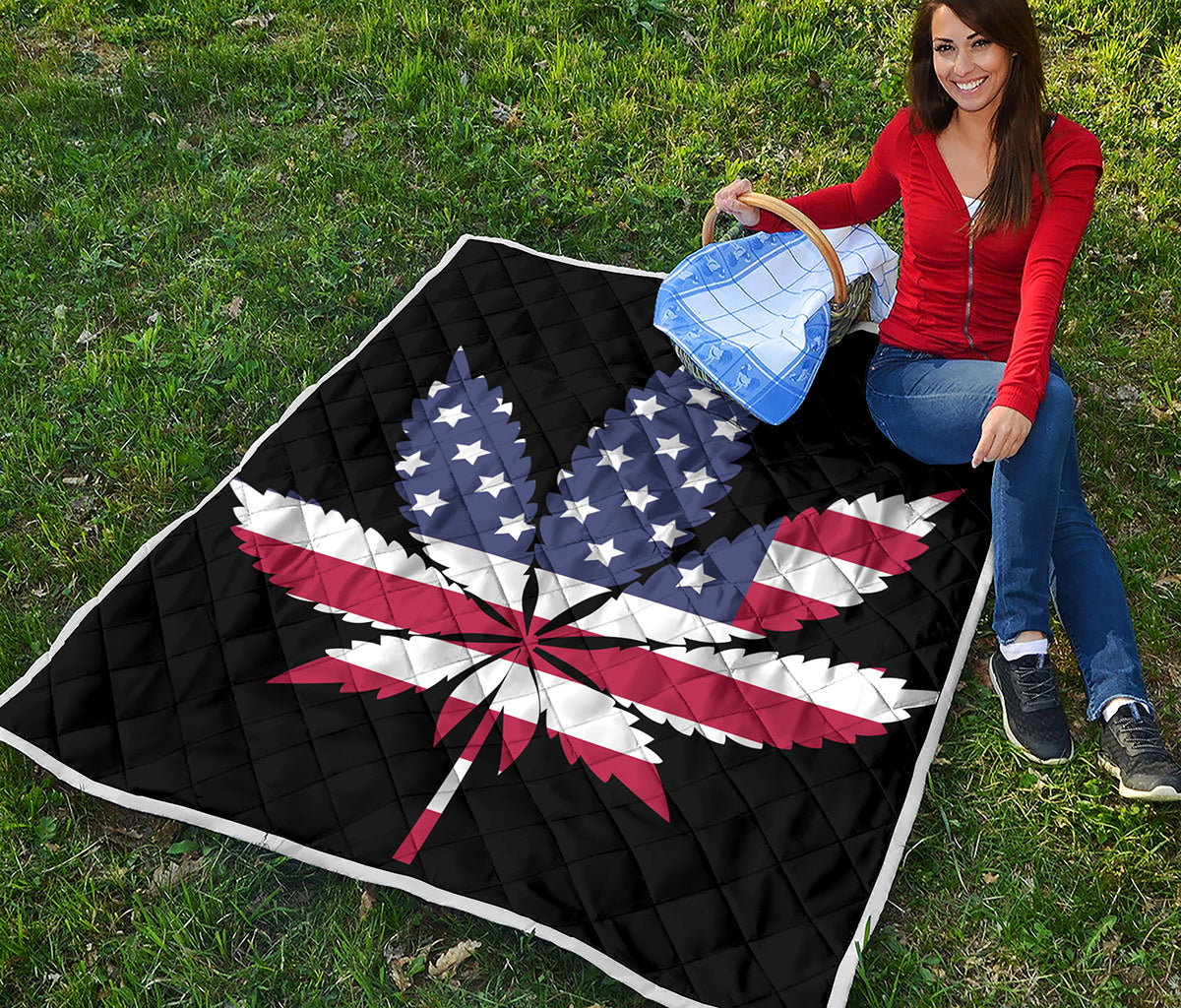 American Cannabis Leaf Flag Print Quilt