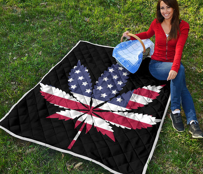 American Cannabis Leaf Flag Print Quilt