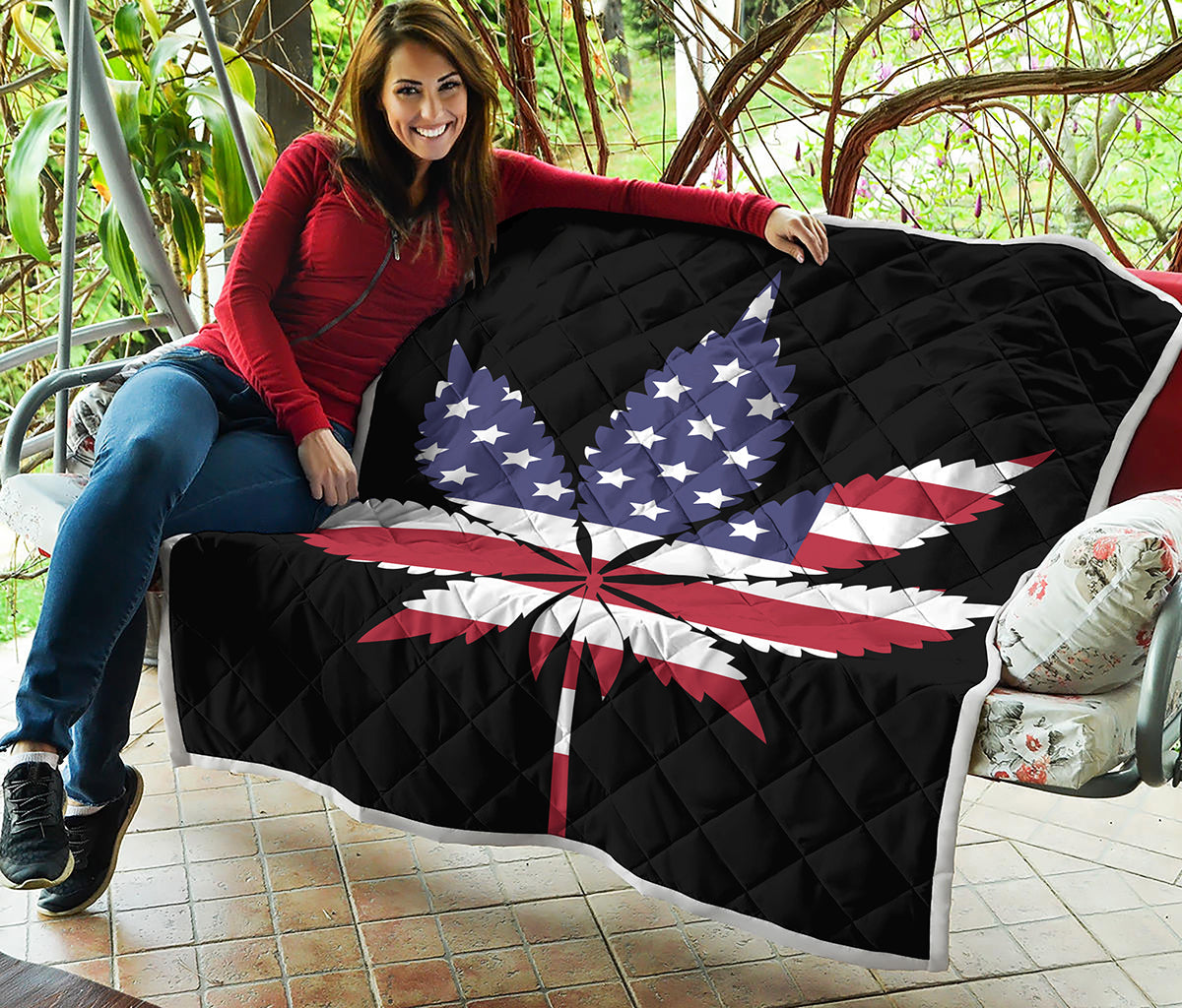 American Cannabis Leaf Flag Print Quilt