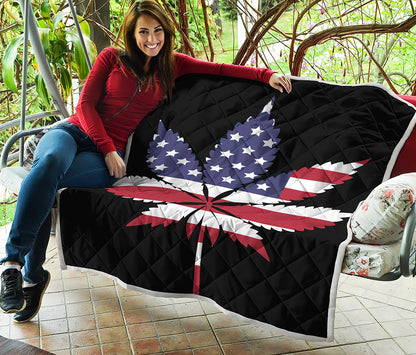 American Cannabis Leaf Flag Print Quilt