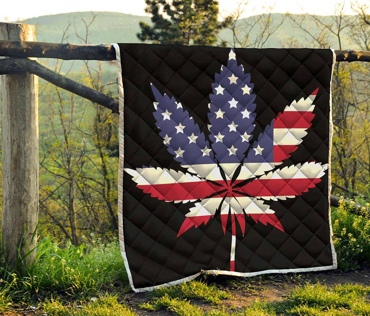 American Cannabis Leaf Flag Print Quilt