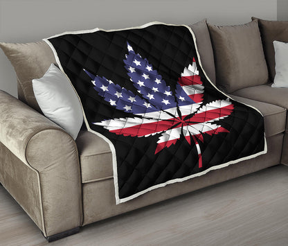American Cannabis Leaf Flag Print Quilt