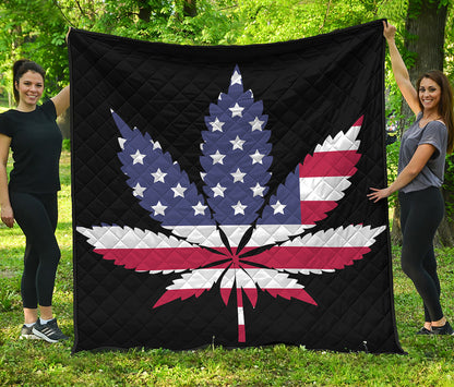 American Cannabis Leaf Flag Print Quilt