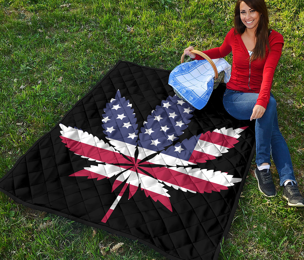 American Cannabis Leaf Flag Print Quilt