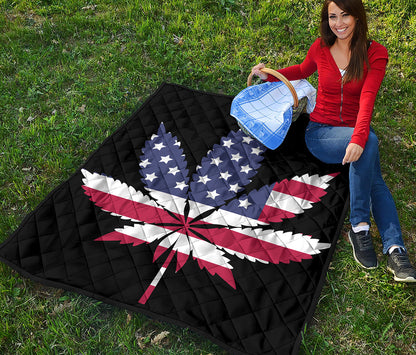 American Cannabis Leaf Flag Print Quilt
