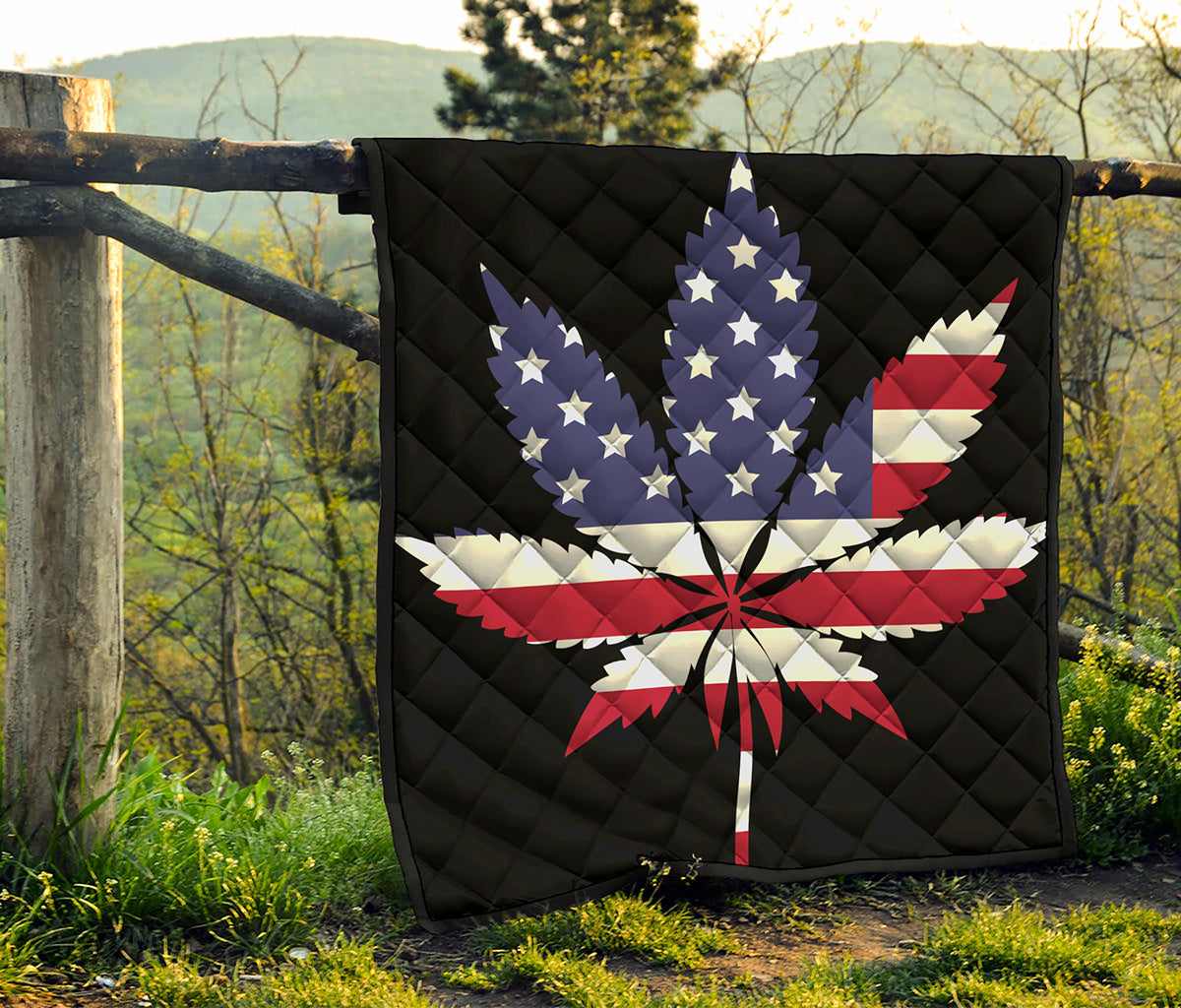 American Cannabis Leaf Flag Print Quilt