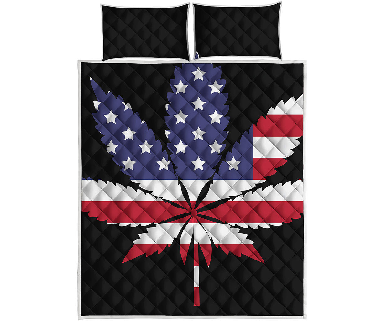American Cannabis Leaf Flag Print Quilt Bed Set