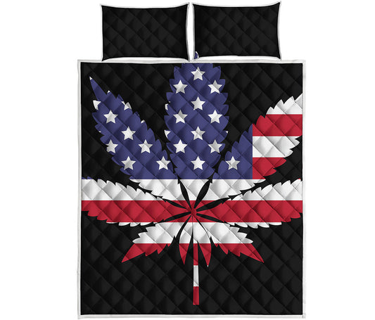 American Cannabis Leaf Flag Print Quilt Bed Set