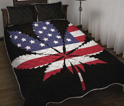 American Cannabis Leaf Flag Print Quilt Bed Set