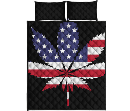 American Cannabis Leaf Flag Print Quilt Bed Set